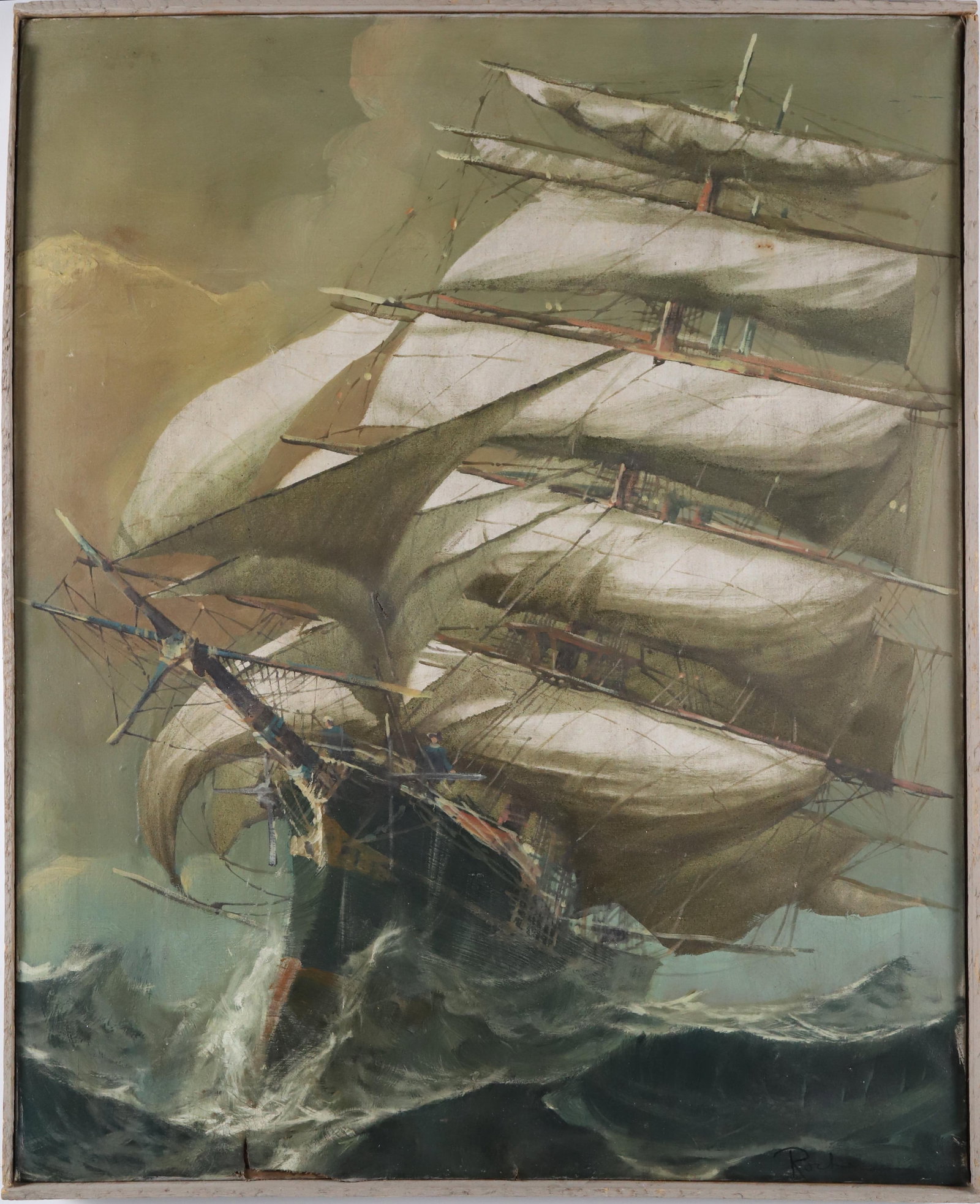 Roche Oil on Canvas "Portrait of a Clipper Ship in Rough Seas" (1 of 5)