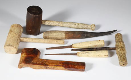 Group of 7 Antique Whale Bone Tools, 19th Century