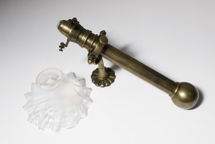 Antique Brass Gimbal Lamp With Fluted Glass Shade