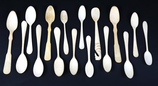 Fifteen Whaler Made Whale Bone Spoons, 19th Century