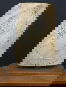 Scrimshaw, Carved and Polychrome Whale Tooth, 19th Century