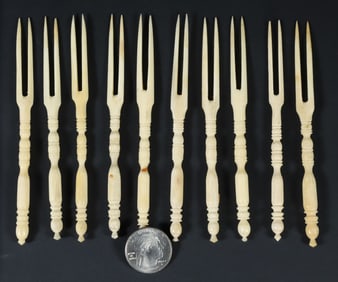 Ten Carved Bone Lobster Picks