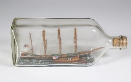 Vintage 4-Mast American Clipper Ship in a Bottle