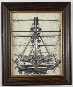 Vintage Pencil Drawing, “Fighting Ship”, circa 1975