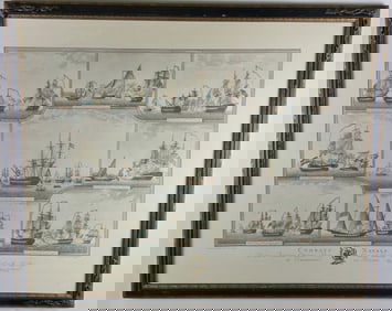 Antique Hand Colored, “Combats Navals”, Lithograph, 18th century