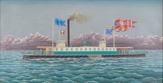 Julian Nemethy Ship Portrait of the 19th C. Paddlewheel Ferry Brooklyn