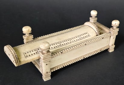Antique French Prisoner of War Carved Bone Game Box, early 19th Century