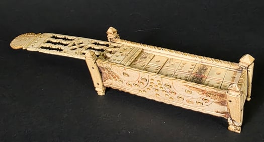 Antique French Prisoner of War Carved Bone Dominoes Game Box, early 19th Century