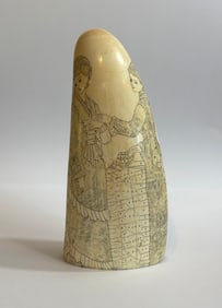 Scrimshaw Antique Whale Tooth “Fashion Ladies”, 19th Century
