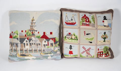 Two Nantucket Needlepoint Pillows Attributed to Claire Murray