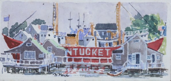 William Welch Miniature Watercolor on Paper "Nantucket Lightship"