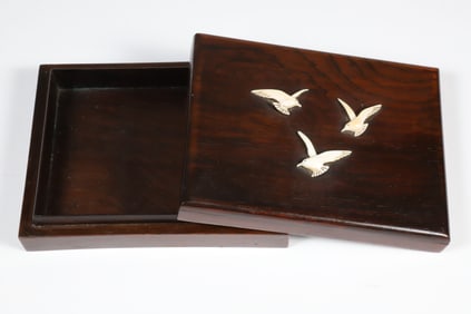 Vintage Mahogany Lift-Top Box with Three Nancy Chase Carved Seagulls