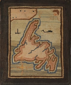 Vintage Labeled Grenfell Hooked Mat Map of Newfoundland