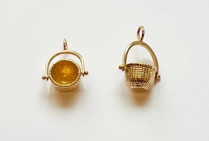 Two 14K Yellow Gold Miniature Nantucket Basket Pendants