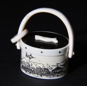 Al Doucette Carved Bone and Scrimshaw Miniature Ditty Box Charm Pendant