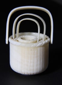 Nest of Three Miniature Carved Bone Open Swing Handle Baskets