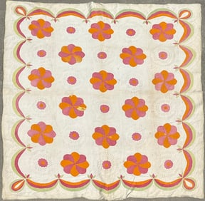 Civil War Era Pennsylvania Pink, Green, and Peach Applique Quilt, 19th Century