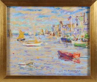 George Thomas Pastel on Card "Boat Basin, Nantucket"