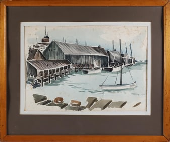 Attributed to Andrew Shunney Watercolor on Paper "Easy Street Basin, Nantucket"