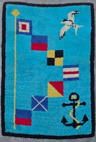 Vintage Signal Flag and Anchor Nautical Hooked Scatter Rug, 20th century