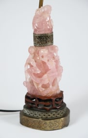 Vintage Chinese Carved Rose Quartz Vase Mounted as a Lamp