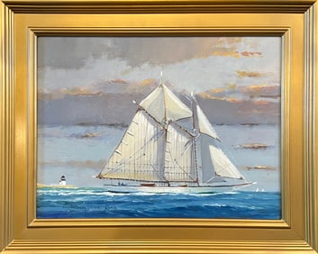 William Lowe Oil on Linen "Vintage Schooner Departing Nantucket"