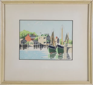 Doris and Richard Beer Nantucket Watercolor on Paper "Old North Slip"