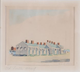 Doris and Richard Beer Watercolor on Paper "Old South Wharf"