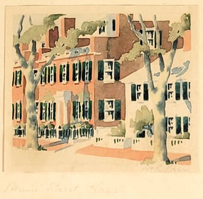 Doris and Richard Beer Miniature Nantucket Watercolor "Main Street Houses"
