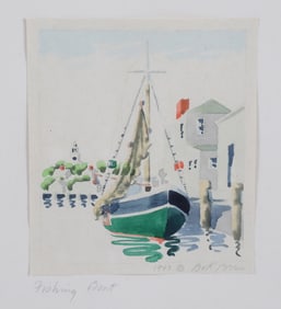 Doris and Richard Beer Watercolor on Paper "Fishing Boat", circa 1943