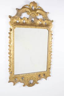 Continental Carved Gilt Wood Mirror, 18th Century: Continental Carved Gilt Wood Mirror, 18th Century Overall 40 in. x 21 in.