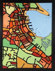 Jan Purdy Metcalf Oil on Board "Folk Art Nantucket Aerial Street View Map of Downtown"