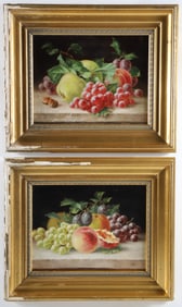 Pair of Oils on Canvas "American School Fruit Still Life Paintings", 19th Century