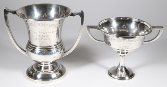 Two Sterling Silver Double Handled Trophies "Penang Swimming Club"