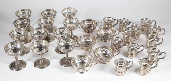 Collection of 29 Sterling Silver Reticulated Cordials Desserts and Champagne Apertifs