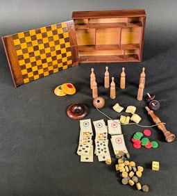 Antique Inlaid Slide Top Game Box, 19th Century