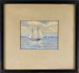 Fine Miniature Impressionist Seascape Coastal Sailboat Watercolor