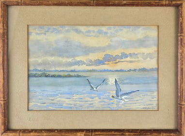 Fine Seascape Coastal Shorebirds Impressionist Watercolor