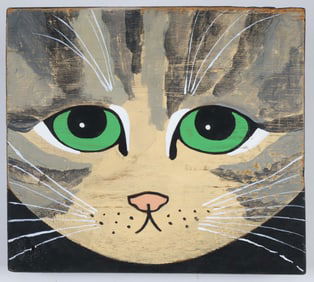 Maggie Meredith Oil on Wood "Green Eyed Cat Portrait"
