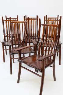 Set of 8 Stephen Swift Honduras Mahogany High-Back Armchairs: Set of 8 Stephen Swift Honduras Mahogany High-Back Armchairs, comprising 2 high-arm and 6 low-arm chairs Height 45 in. Width 22 in. Depth 24 in. Seat Height 18 in.