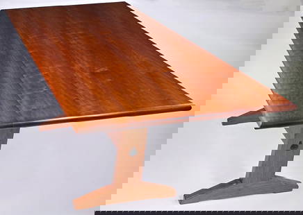 Signed Stephen Swift Cherry Trestle Dining Table, circa 2001: Signed Stephen Swift Cherry Trestle Dining Table, circa 2001, signed and dated Stephen Swift 2001 S. Sabella, excellent condition. Height 29.5 in. Length 60 in. Width 34 in.
