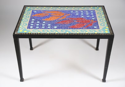 Nancy Sage Mid Century Modern Style Fish Mosaic Table, circa 2009