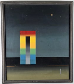 Lloyd F Schultz Mid Century Modern Acrylic on Board Nantucket Painting