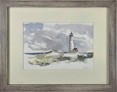 David Lazarus Watercolor on Paper "Great Point Lighthouse", Nantucket Painting: David Lazarus (British-American b.1951) Watercolor on Paper "Great Point Lighthouse", Nantucket Painting, signed lower right D. Lazarus, matted and framed. 6.5 in. x 9.5 in. Overall 12.5 in. x 15.5 in