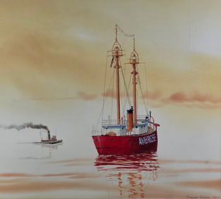 Steven Cryan Watercolor and Gouache Painting of the Lightship Ambrose