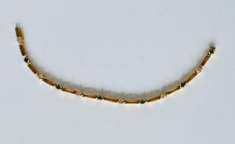 14k Yellow Gold Emerald and Diamond Tennis Bracelet