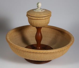 Michael Kane Woven Nantucket Style Compote Basket, circa 1989