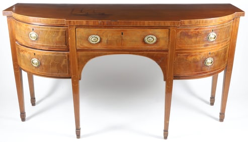 American Sheraton Inlaid Five-Drawer Sideboard, 19th Century