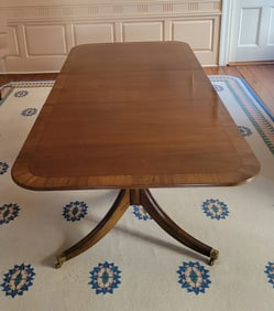 Regency Style Mahogany Double Pedestal Cross-Banded Dining Table, 20th Century