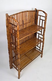 Vintage Bamboo Three-Tier Campaign Etagere Bookshelf, 20th century